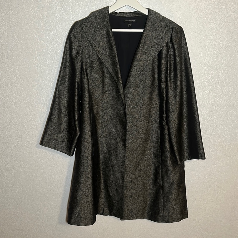 Eileen Fisher Silk Blend Open Front Blazer 3/4 Sleeve Size Small